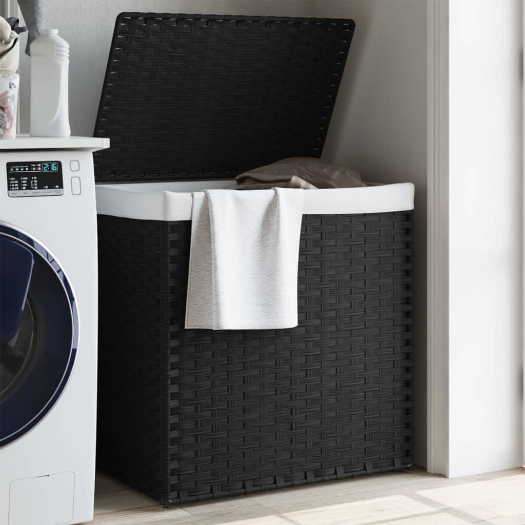Panier à laverie Vidaxl avec 2 compartiments 53x35x57 cm Poly Rattan Black