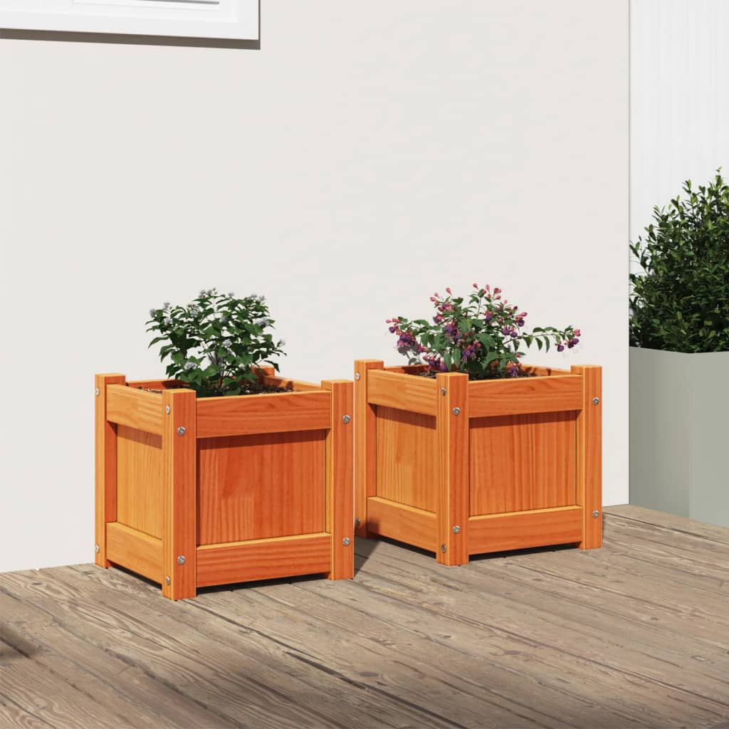 VidaXL jardinières 2 pcs cm bois de pin massif, marron lavé