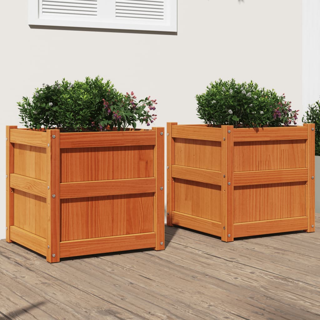 VidaXL jardinières 2 pcs cm bois de pin massif, marron lavé