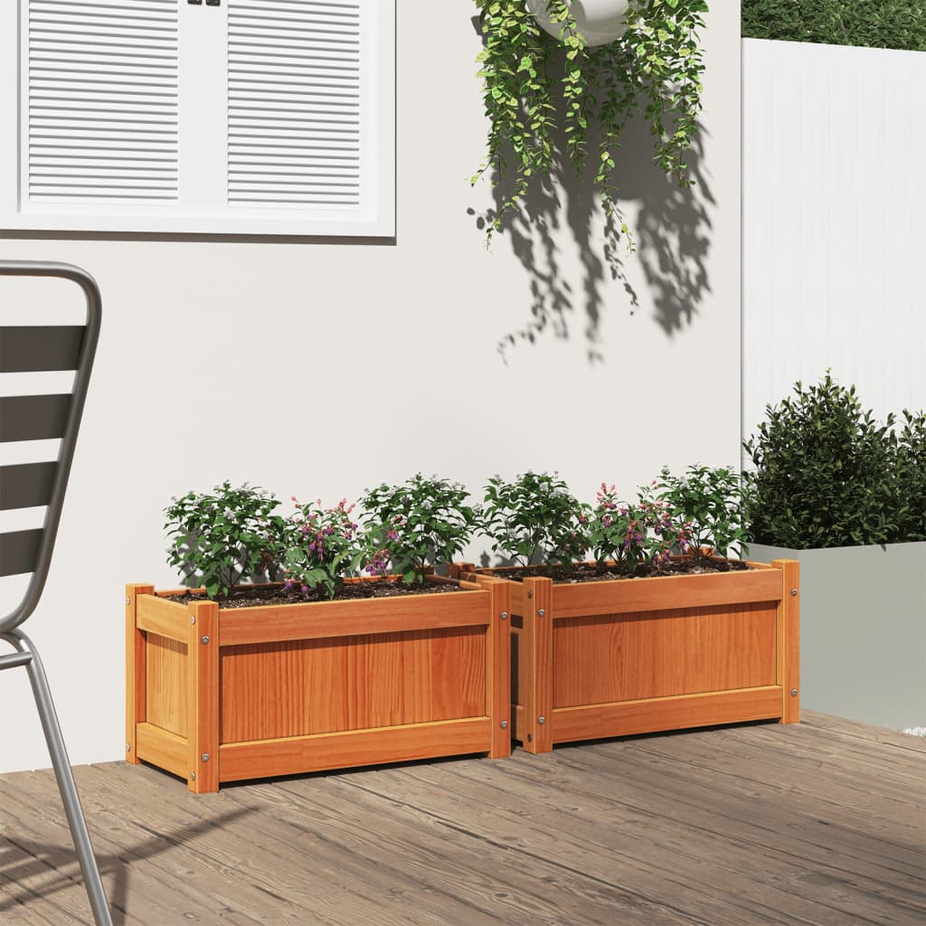 VidaXL jardinières 2 pcs cm bois de pin massif, marron lavé