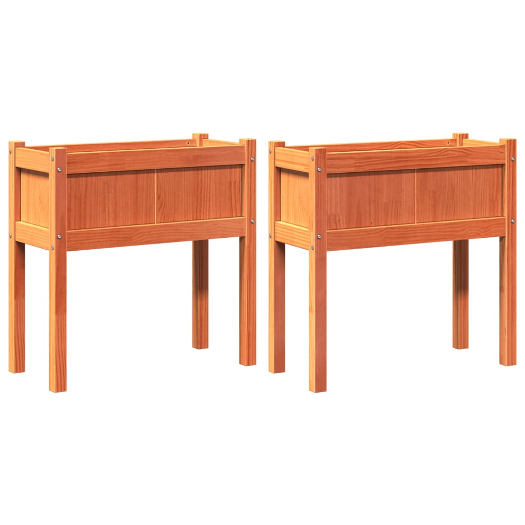 VidaXL jardinières avec pieds 2 cm en bois de pin massif, marron lavé