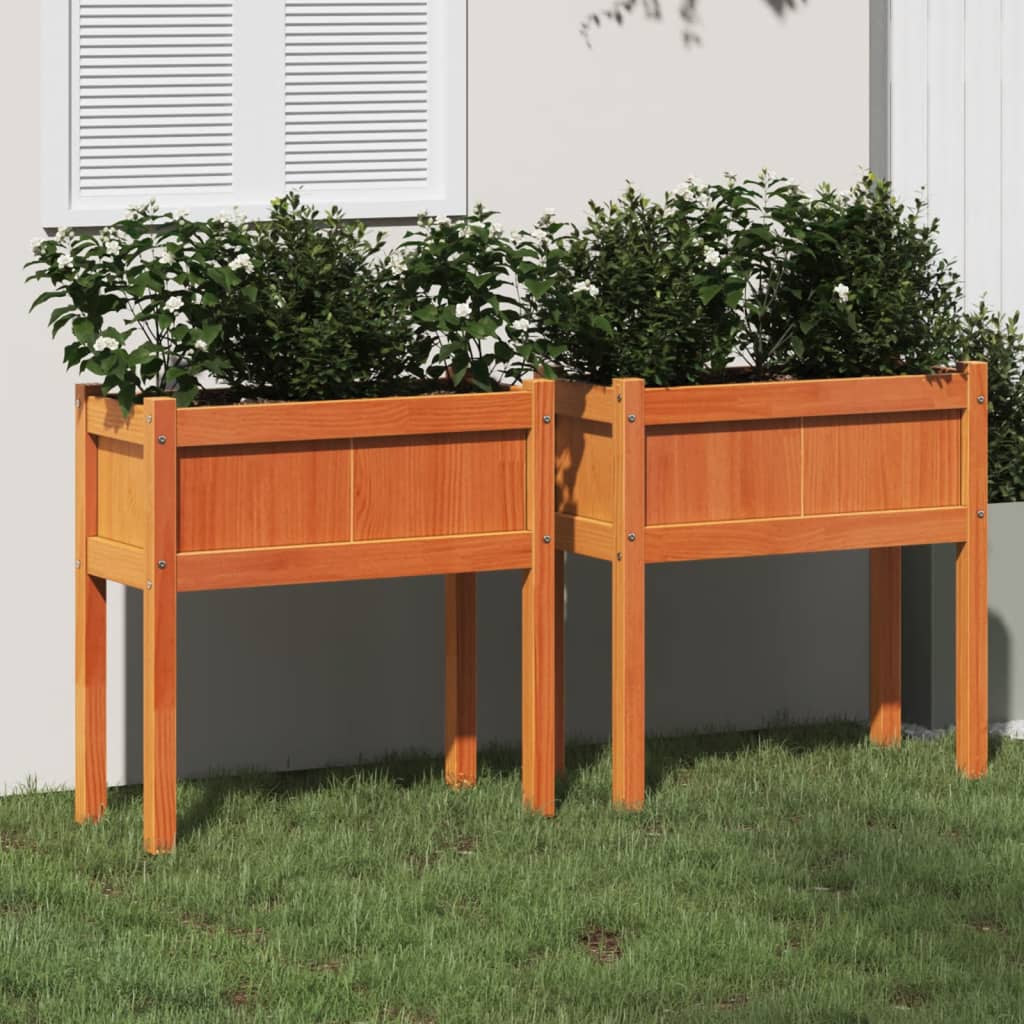 VidaXL jardinières avec pieds 2 cm en bois de pin massif, marron lavé