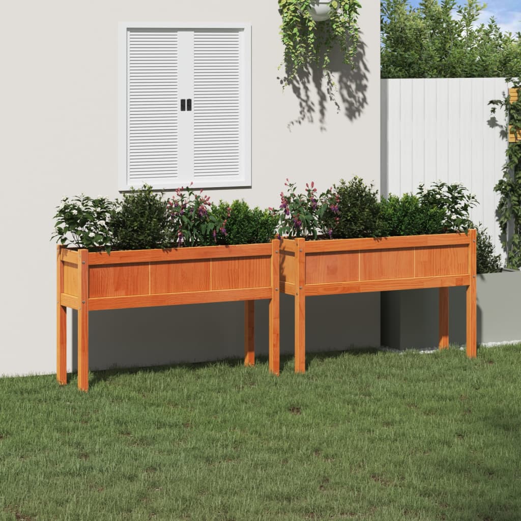 VidaXL jardinières avec pieds 2 cm en bois de pin massif, marron lavé