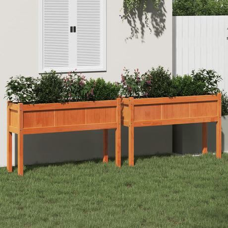 VidaXL jardinières avec pieds 2 cm en bois de pin massif, marron lavé