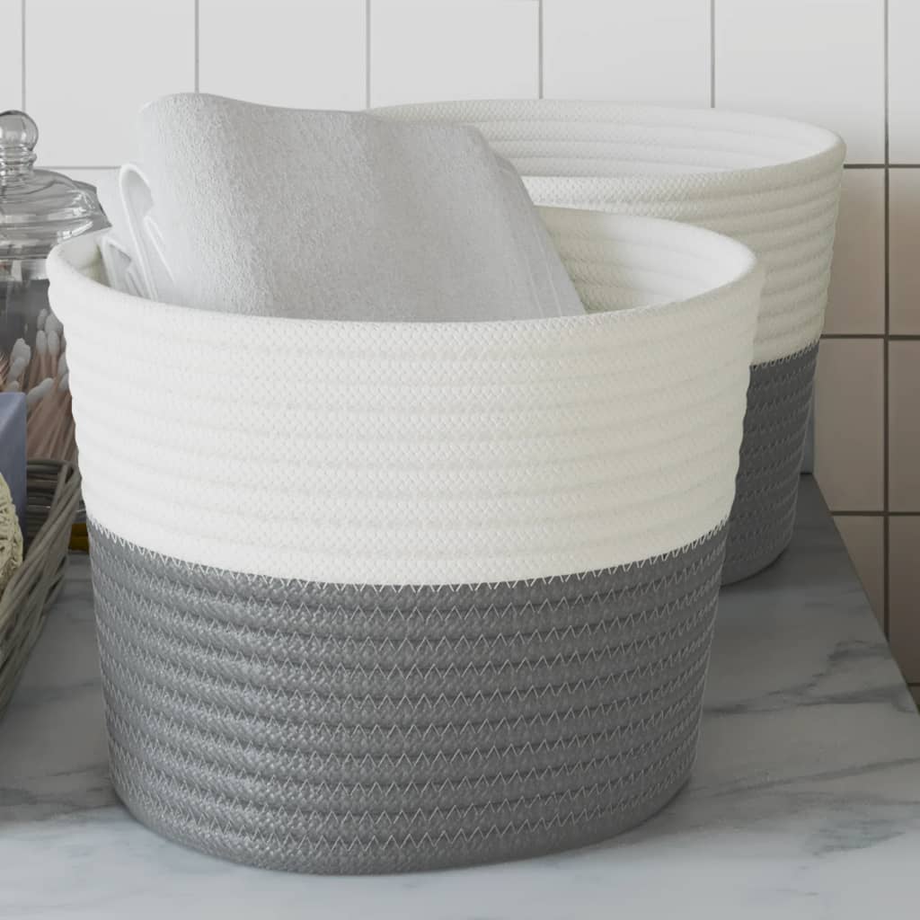 Vidaxx paniers de rangement 2 pcs ø 24x18 cm coton gris et blanc