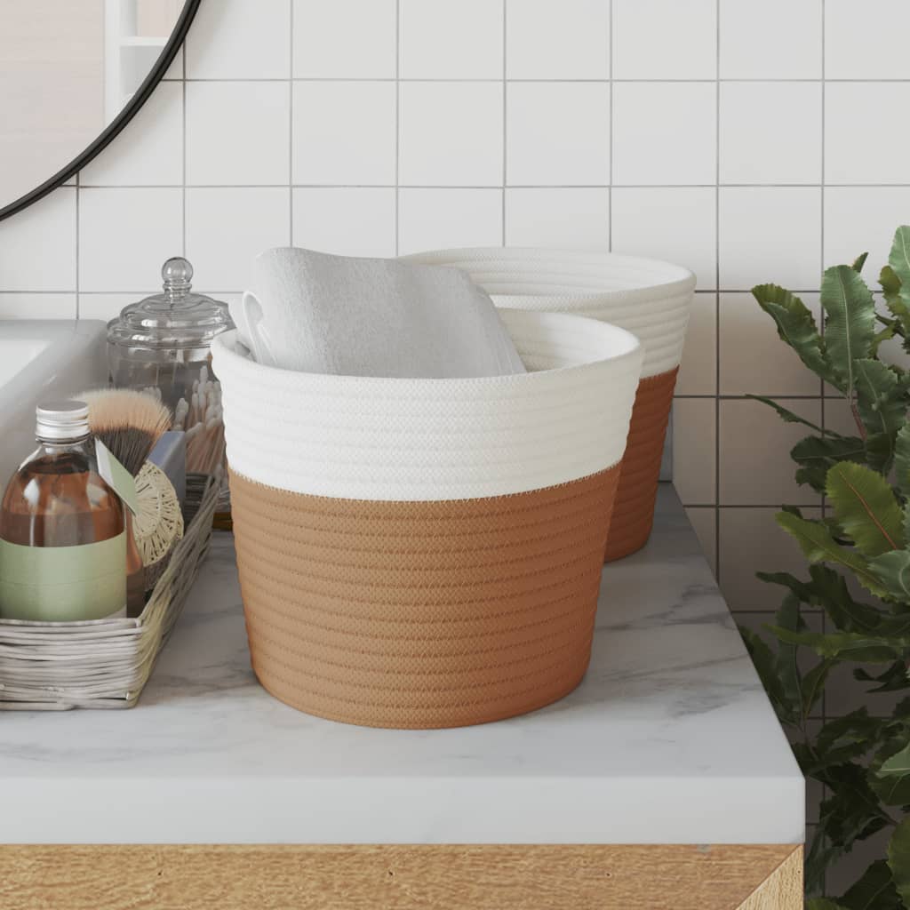 Vidaxx paniers de rangement 2 pcs ø 24x18 cm coton marron et blanc
