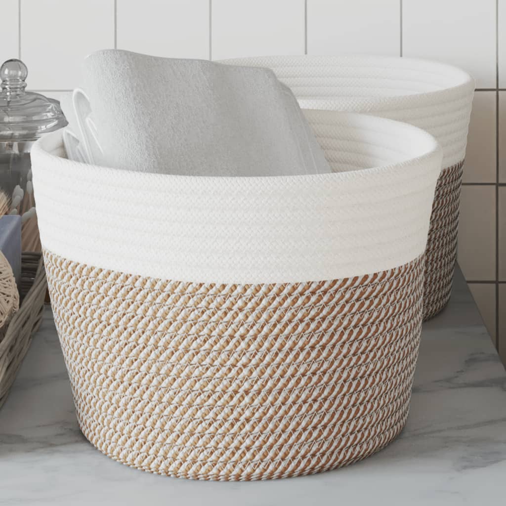 Vidaxx paniers de rangement 2 pcs ø 24x18 cm coton marron et blanc