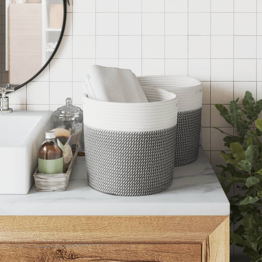 Vidaxx paniers de rangement 2 pcs ø 28x28 cm coton gris et blanc