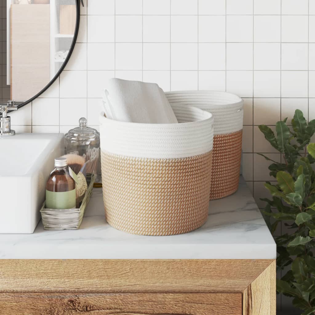 Vidaxx paniers de rangement 2 pcs ø 28x28 cm coton marron et blanc
