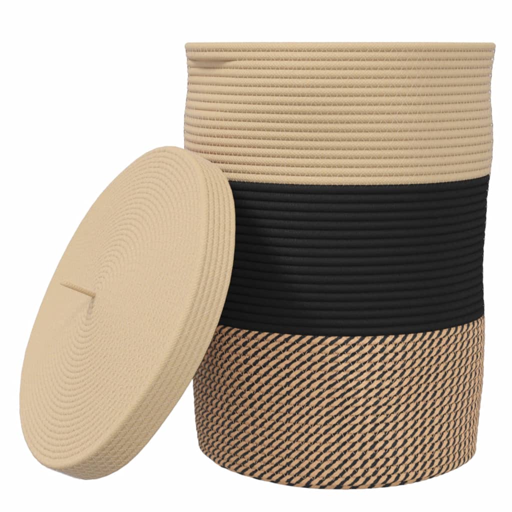 Vidaxx panier de rangement avec couvercle ø 37x50 cm coton noir et beige