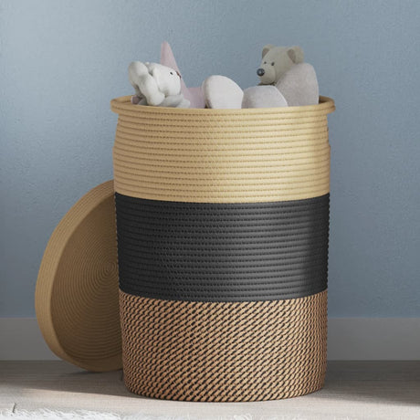 Vidaxx panier de rangement avec couvercle ø 37x50 cm coton noir et beige