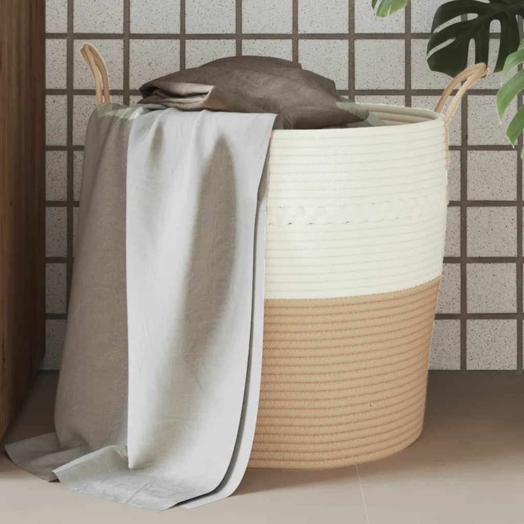 Vidaxx panier de rangement ø 43x38 cm coton beige et blanc