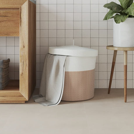 Vidaxl opbergmand met deksel ø 40x35 cm katoen bruin en wit