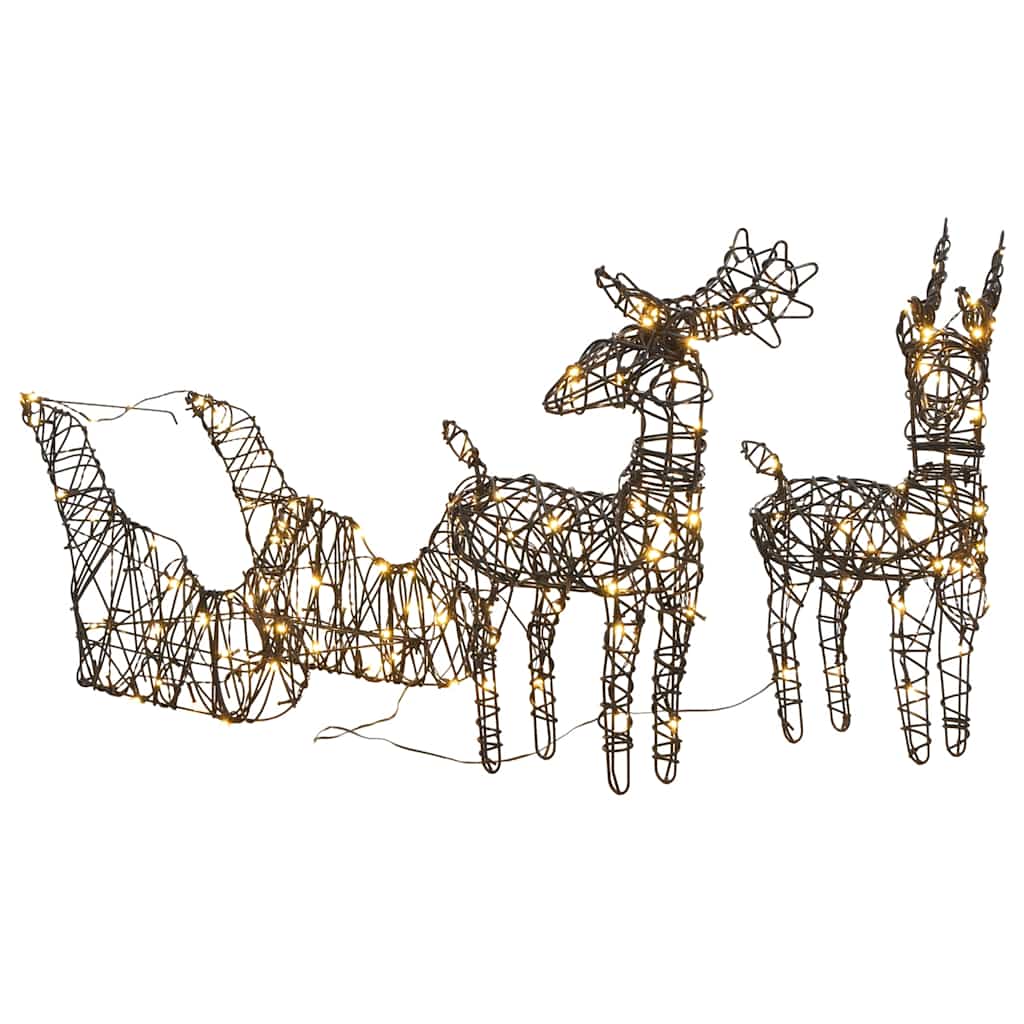 VidaXL décoration de Noël renne et traîneau 160 LED rotin blanc chaud