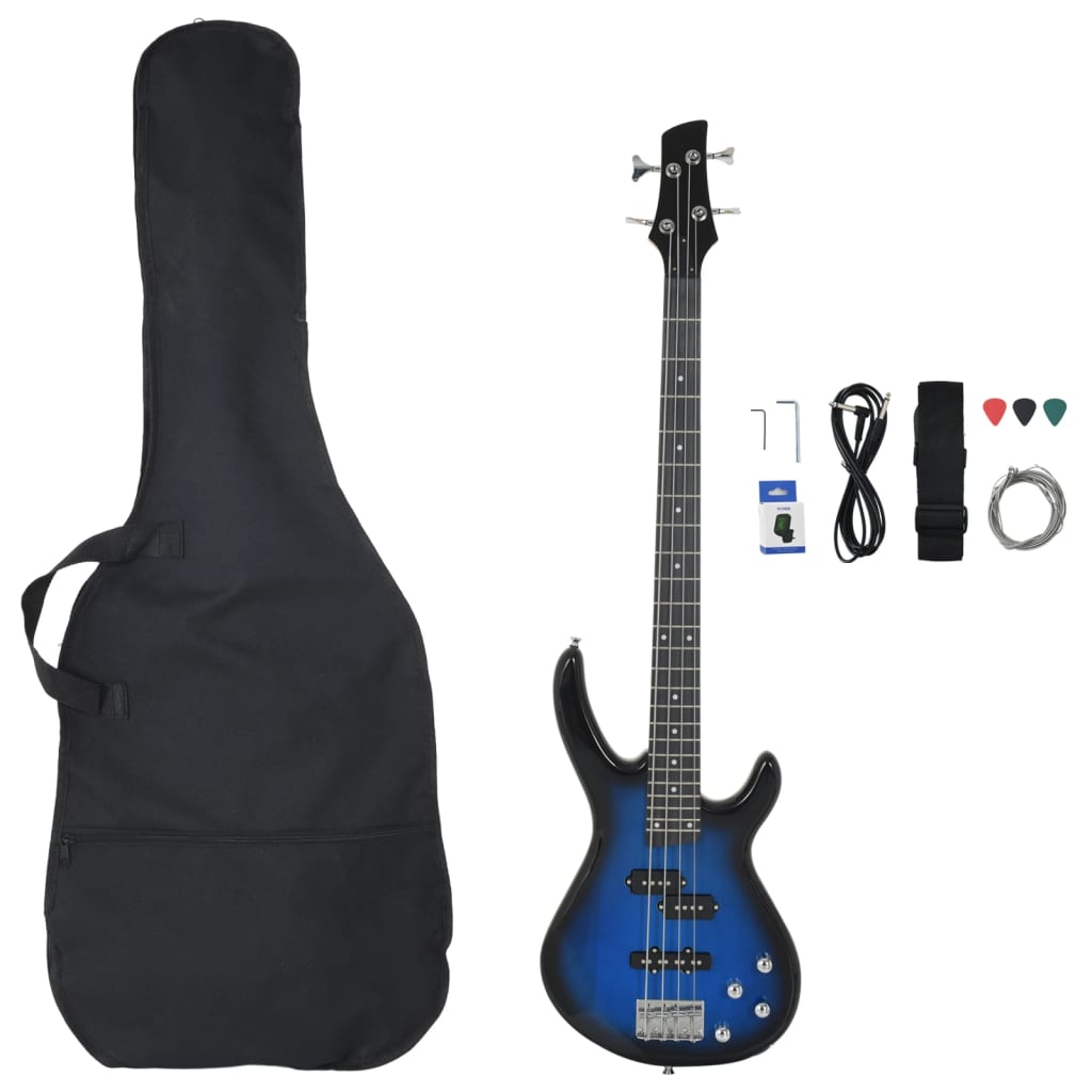 Gitara basowa Vidaxl dla początkujących elektrycznych z torbą 4 4 46 Blue Black