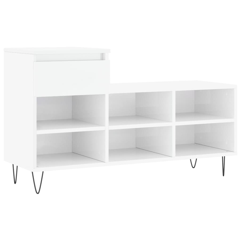 Vidaxl schong Cabinet 102x36x60 CM veraarbecht Holz héich Glanz wäiss