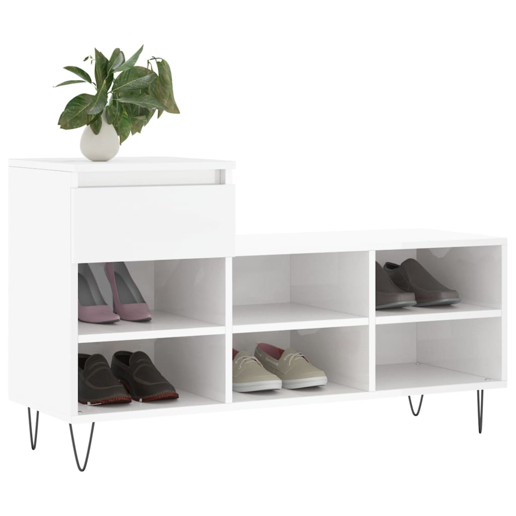 Vidaxl Shoe Cabinet 102x36x60 cm Forarbejdet træ Højglans hvid