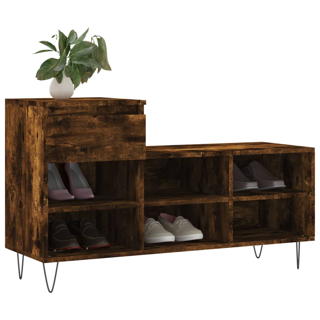 Armoire à chaussures Vidaxl 102x36x60 cm en bois de bois de bois fumé coloré