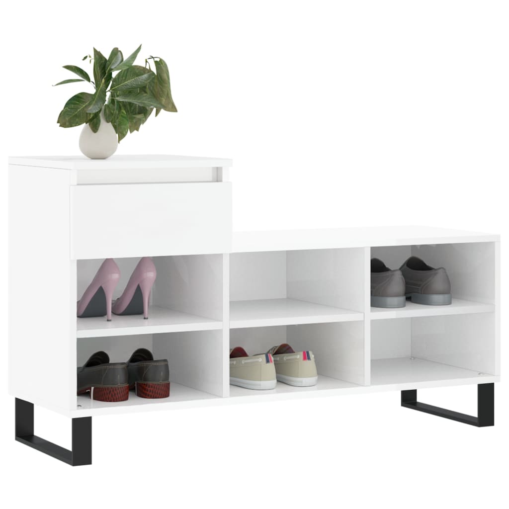 Gabinete de zapatos Vidaxl 102x36x60 cm de madera procesada de alto brillo blanco