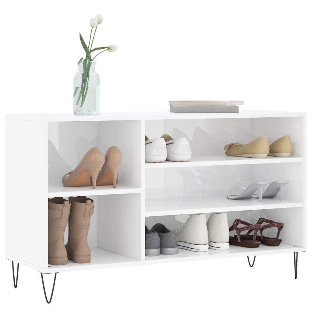 Vidaxl Shoe Cabinet 102x36x60 cm Forarbejdet træ Højglans hvid