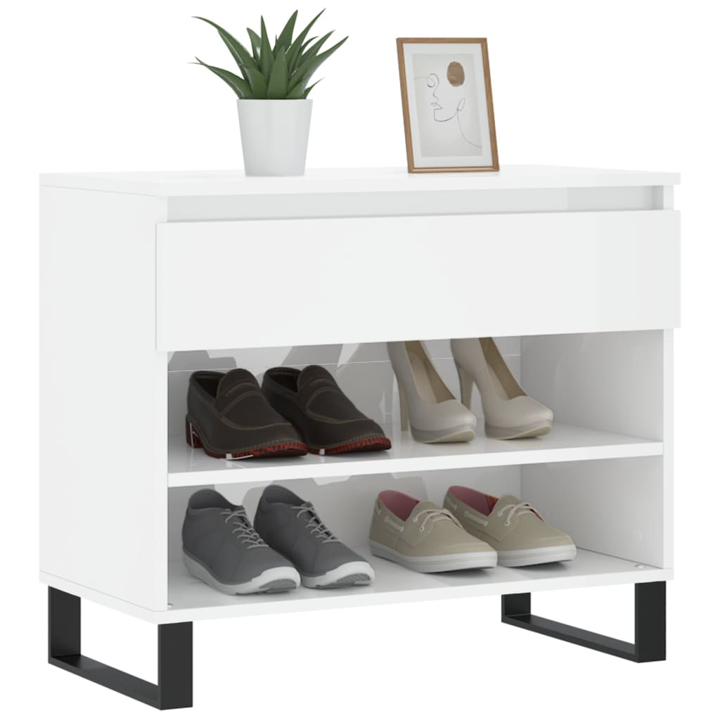 Vidaxl Cabinet da scarpe 70x36x60 cm Propriezzato in legno Bianco lucido