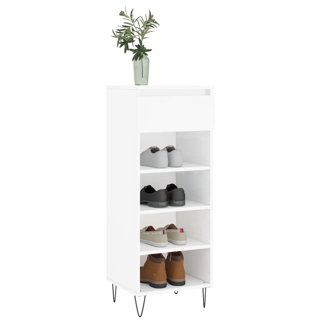 Armoire à chaussures vidaxl 40x36x105 cm bois transformé haut brillant blanc