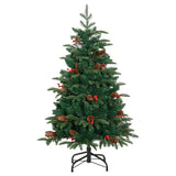 Vidaxl sapin de Noël artificiel avec charnières pommes de pin et baies 150 cm