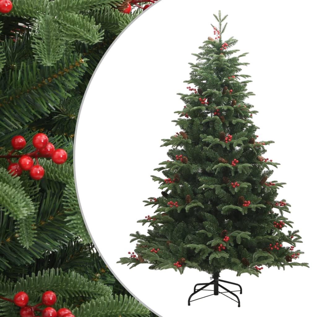Vidaxl sapin de Noël artificiel avec charnières pommes de pin et baies 180 cm