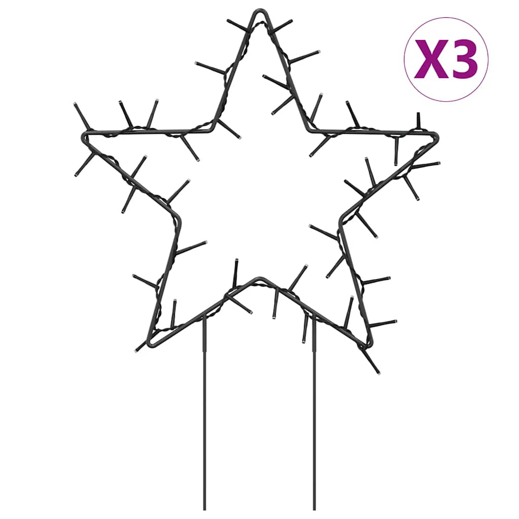 Vidaxl Christmas Lights Star 3 St with Ground Pins 50 LEDs 29 cm