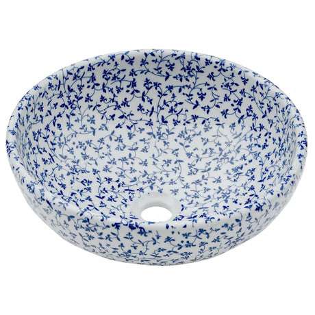 VidaXL Évier à poser rond Φ41x14 cm céramique blanc et bleu