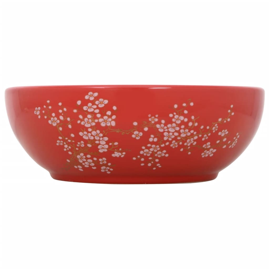 VidaXL Évier à poser rond Φ41x14 cm céramique blanc et rouge