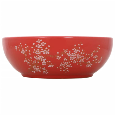 VidaXL Évier à poser rond Φ41x14 cm céramique blanc et rouge