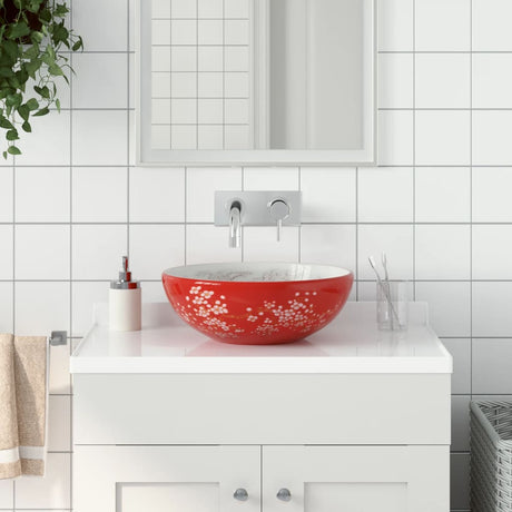VidaXL Évier à poser rond Φ41x14 cm céramique blanc et rouge