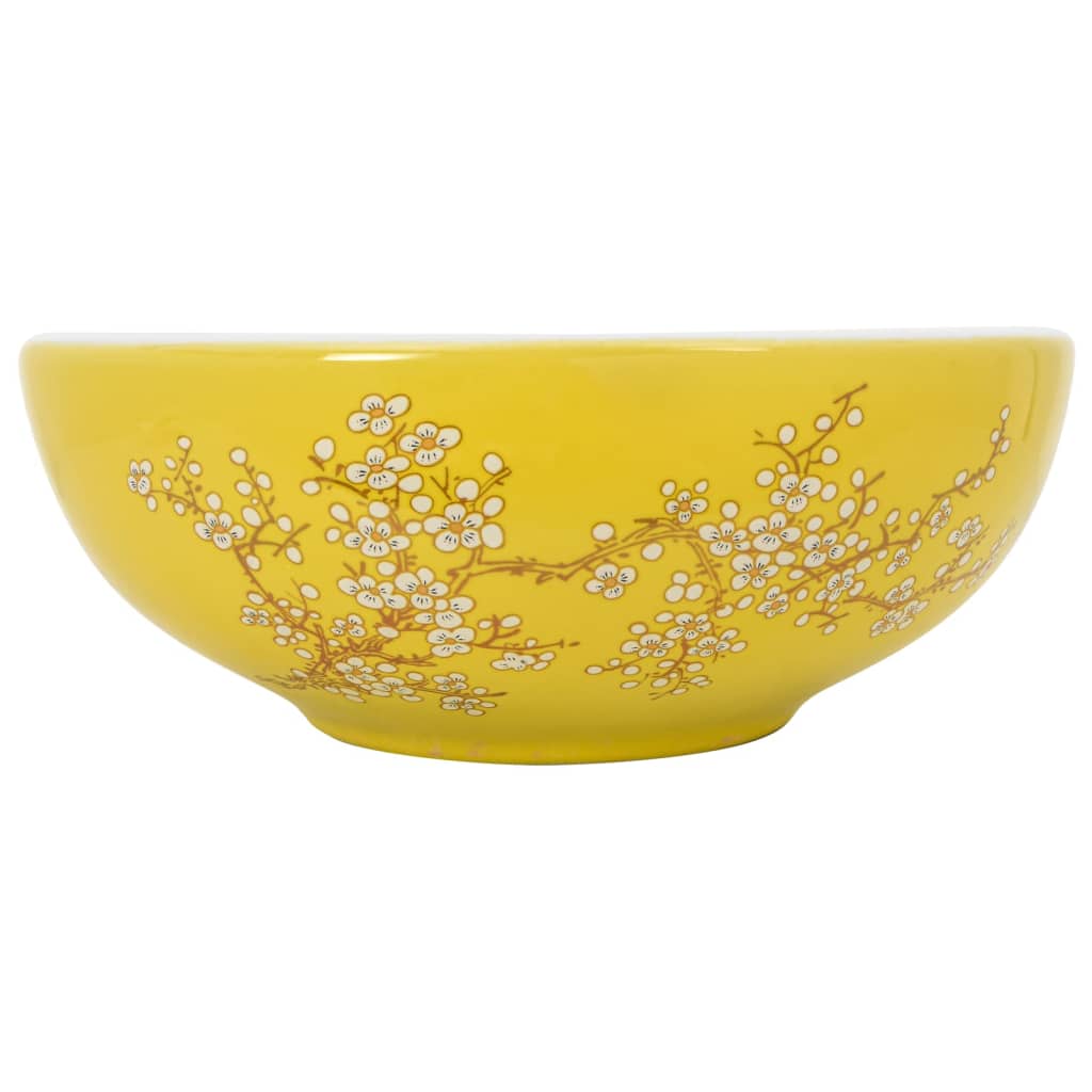 Vidaxx évier à poser rond φ41x14 cm en céramique blanc et jaune