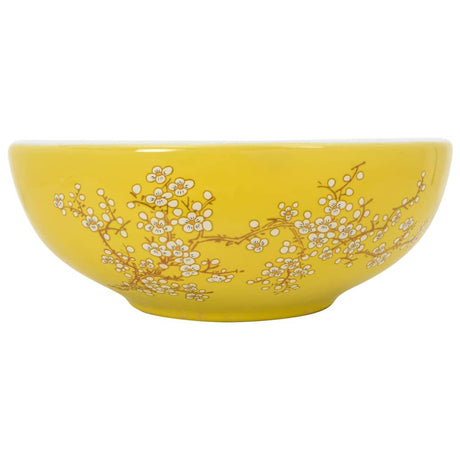 Vidaxx évier à poser rond φ41x14 cm en céramique blanc et jaune
