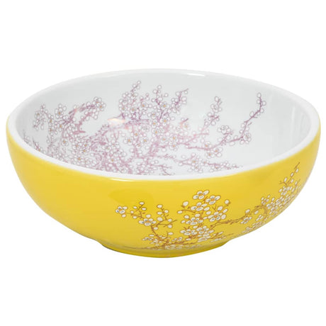 Vidaxx évier à poser rond φ41x14 cm en céramique blanc et jaune