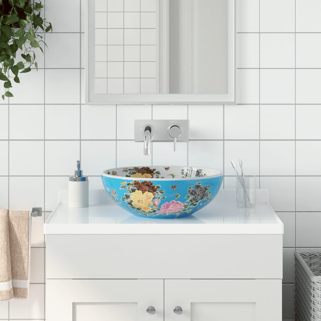 VidaXL Évier à poser rond Φ41x14 cm céramique multicolore
