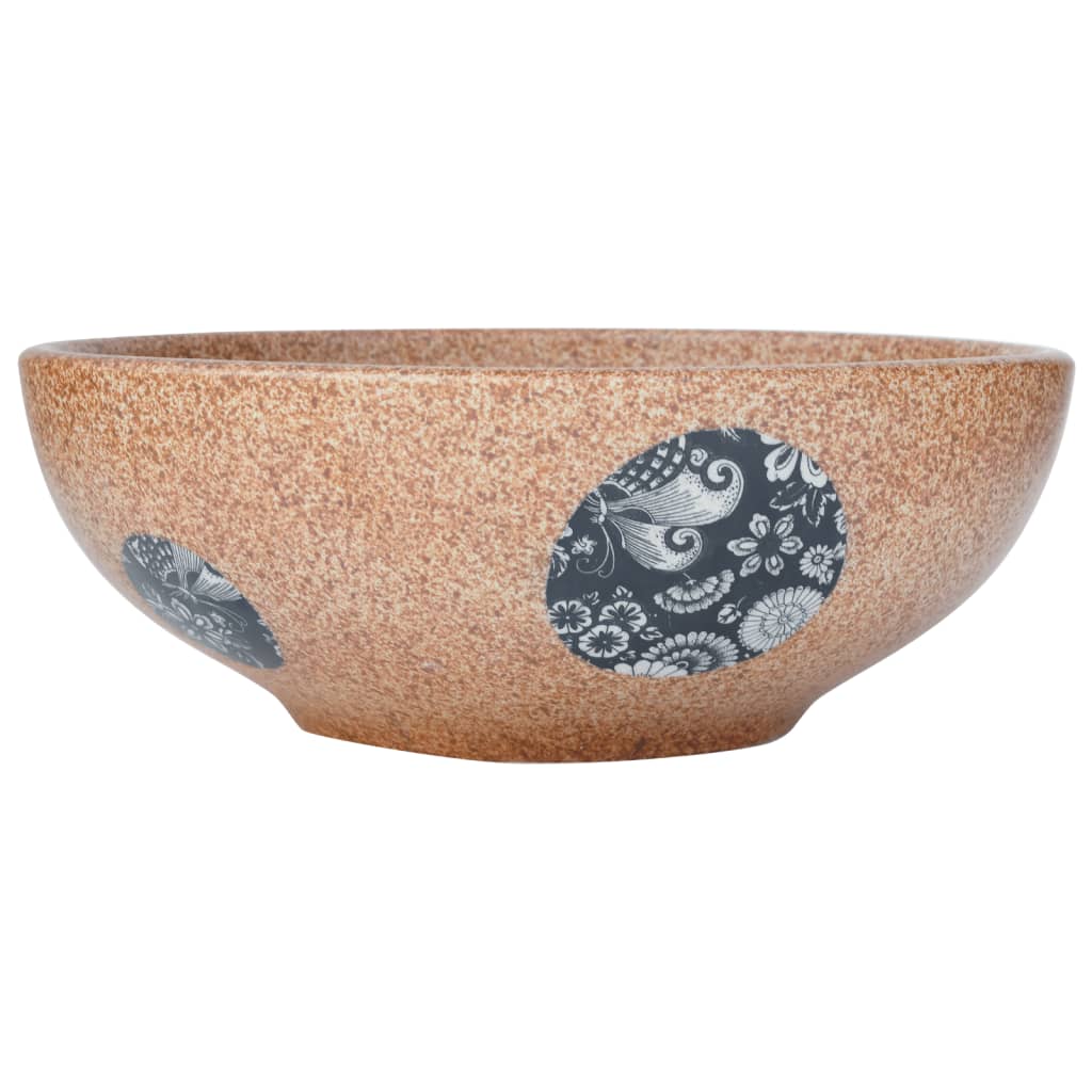 Vidaxx évier à poser rond φ41x14 cm en céramique marron et bleu