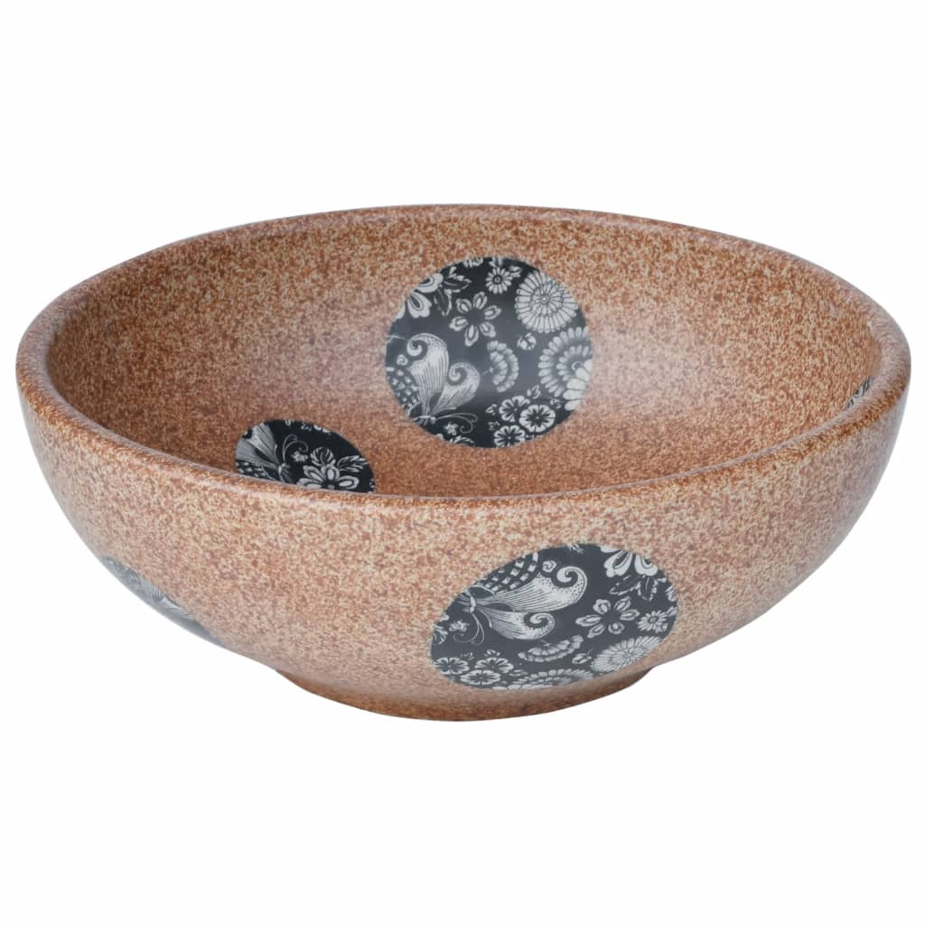 Vidaxx évier à poser rond φ41x14 cm en céramique marron et bleu