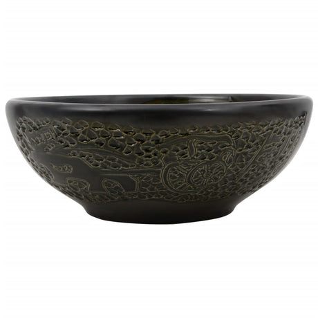 VidaXL Évier à poser rond Φ41x14 cm céramique noir