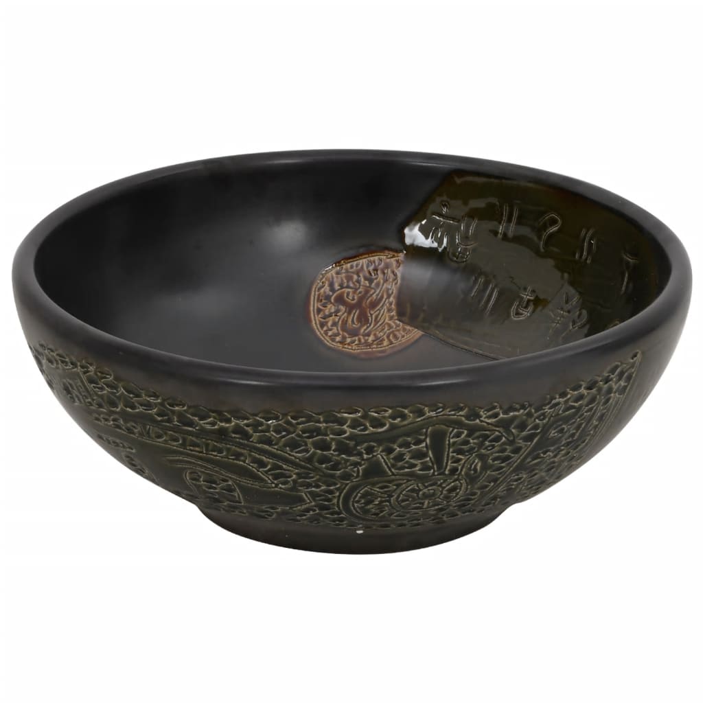 VidaXL Évier à poser rond Φ41x14 cm céramique noir