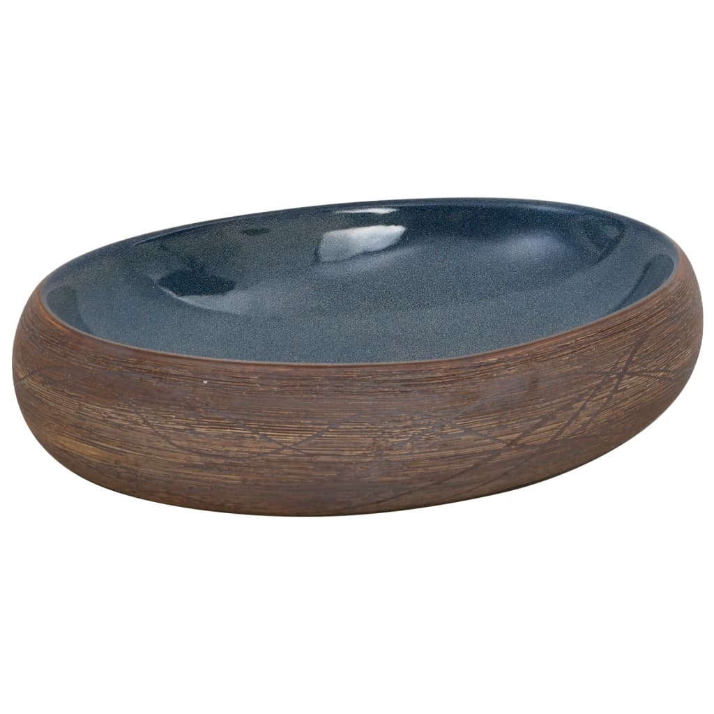 VidaXL Évier à poser ovale 59x40x15 cm en céramique marron et bleu