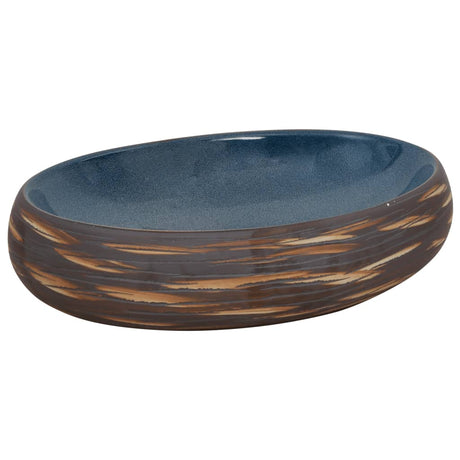 Vidaxx évier à poser ovale 59x40x15 cm céramique marron et bleu