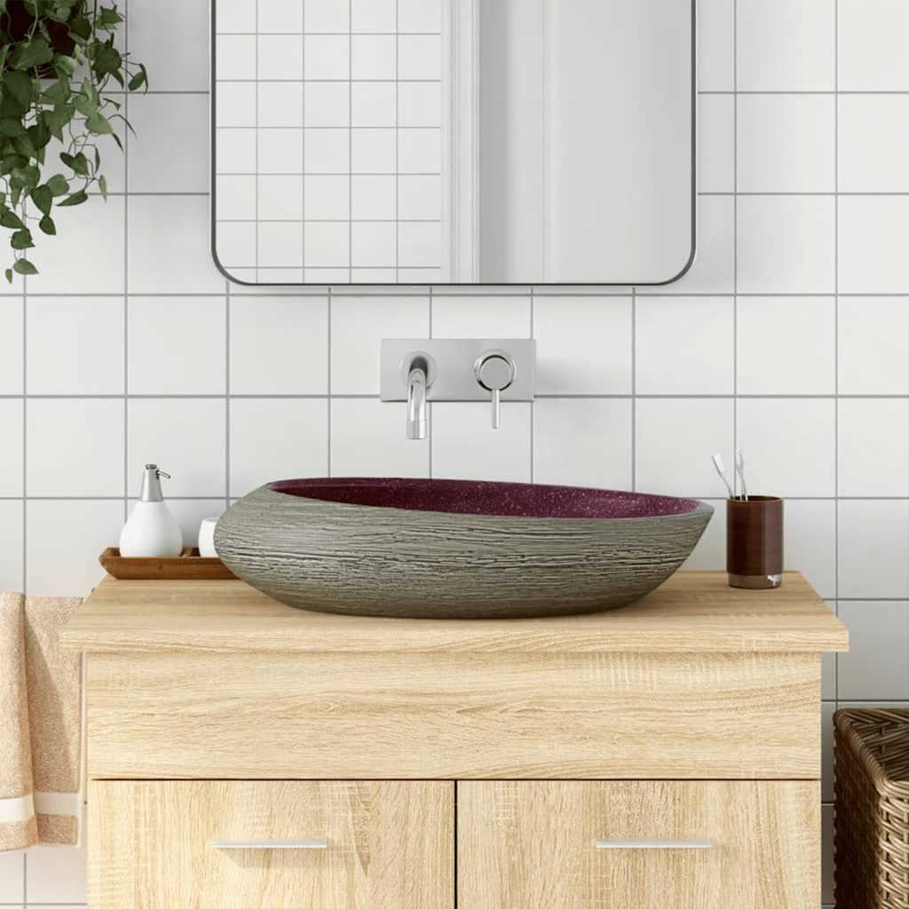 Vidaxx lavabo à poser ovale 59x40x14 cm céramique violet et gris