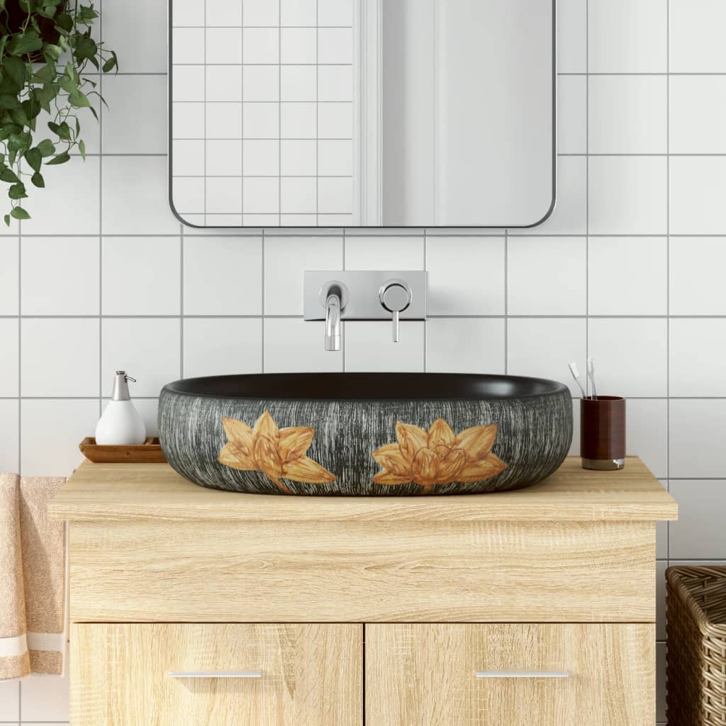Vidaxx lavabo à poser ovale 59x40x14 cm céramique gris et noir