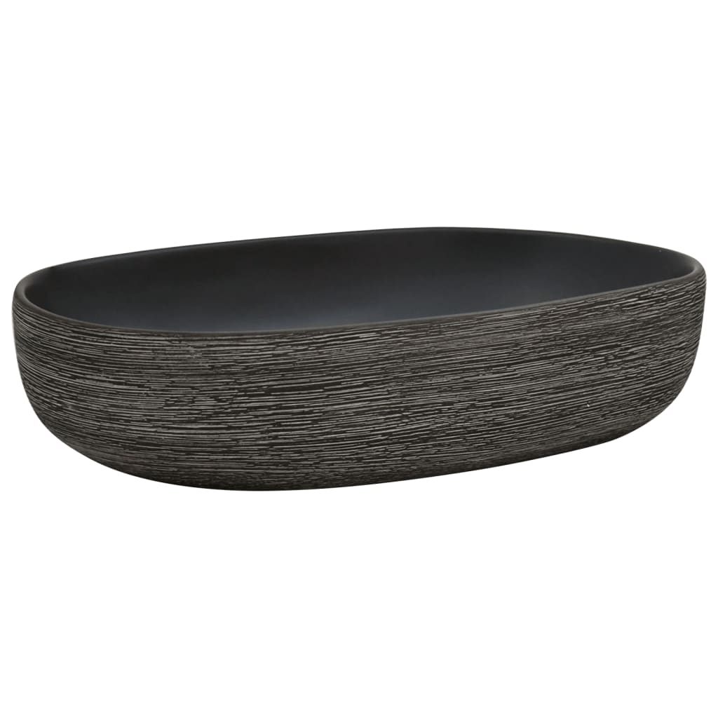 VidaXL Évier à poser ovale 59x40x14 cm céramique gris et noir