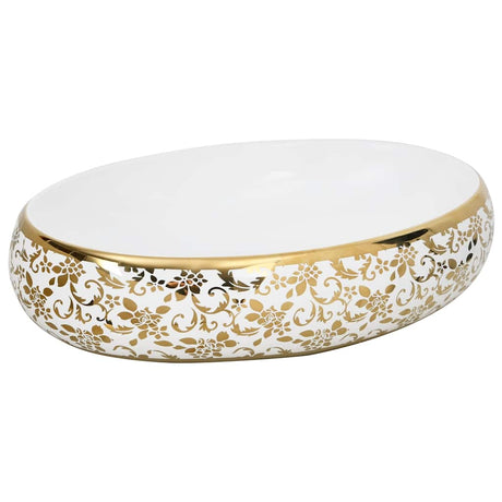 Vidaxx lavabo à poser ovale 59x40x15 cm céramique blanc et or