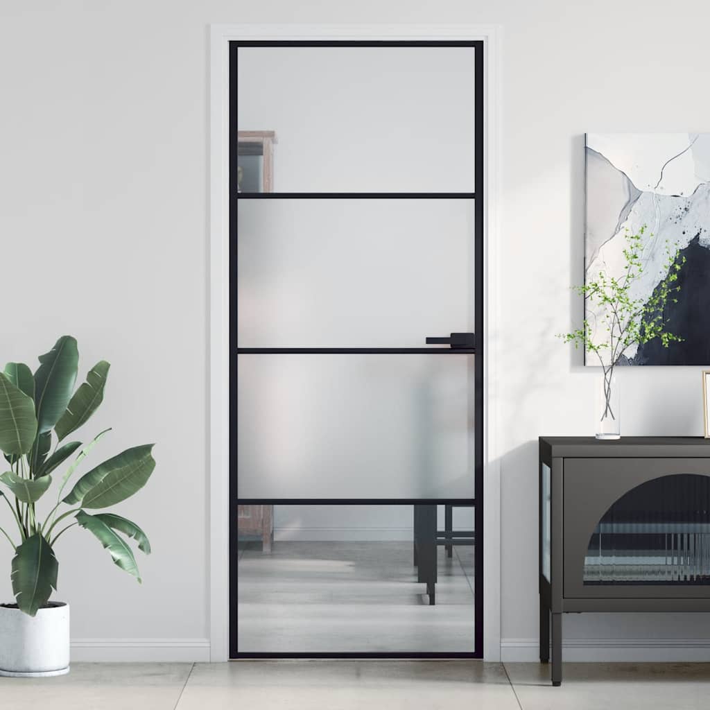 Vidaxx porte intérieure étroite 83x201,5 cm verre trempé et aluminium noir