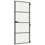 Vidaxl puerta interior estrecha 83x201.5 cm de vidrio endurecido y negro de aluminio