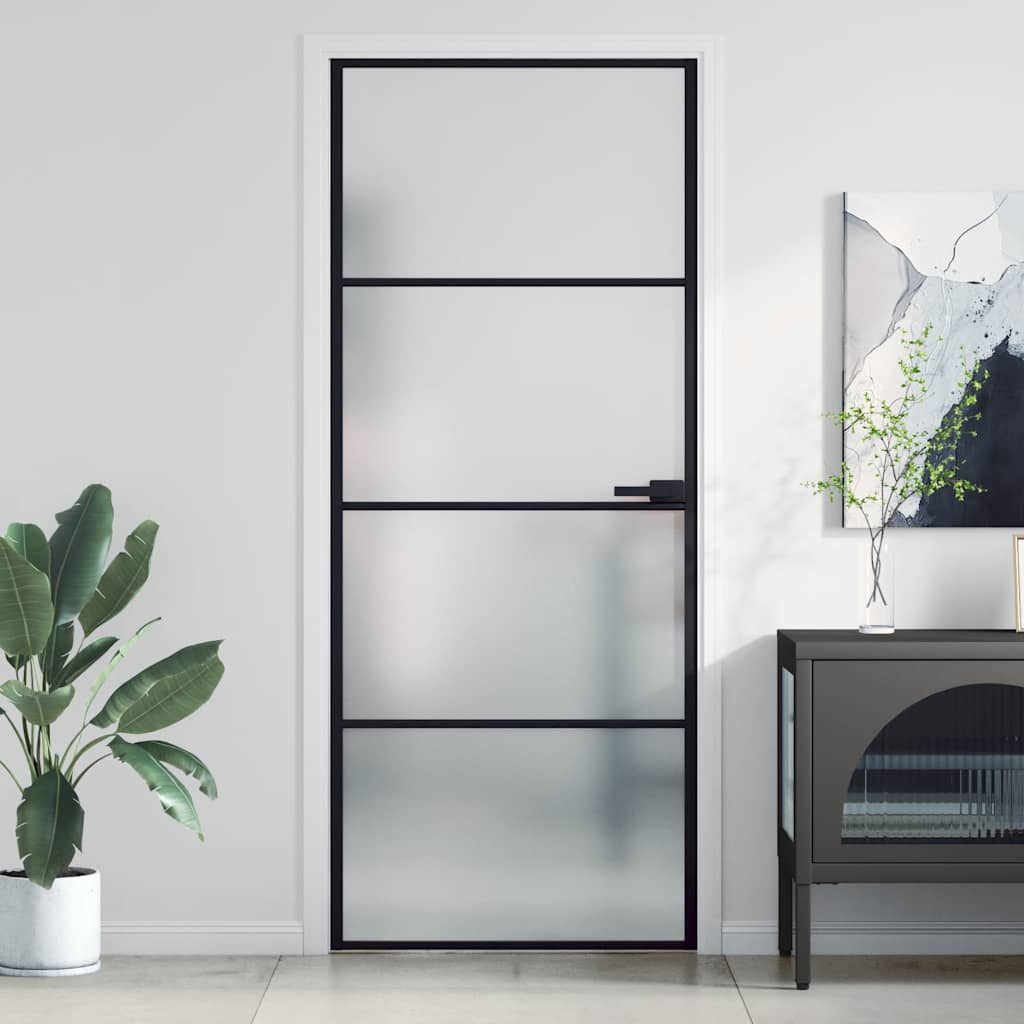 Vidaxx porte intérieure étroite 83x201,5 cm verre trempé et aluminium noir